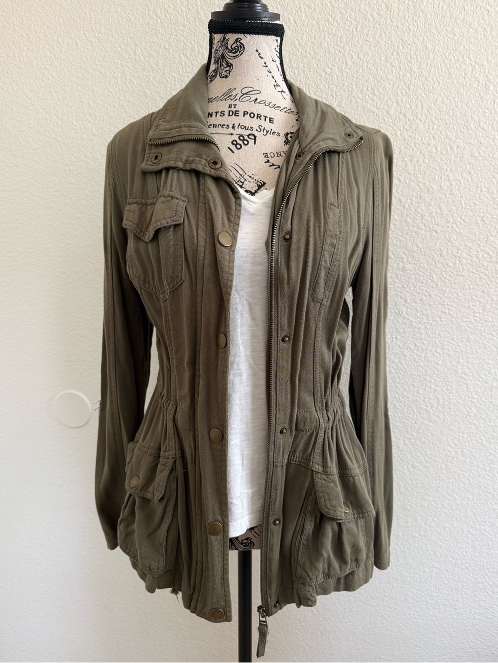 Full Tilt Olive Green Linen Blend Utility Jacket Size M
